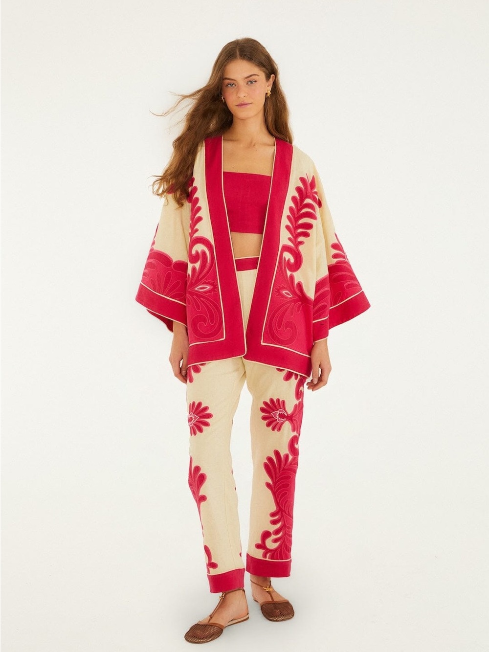 FARM RIO Pink Spring Arabesc Cutwork Pants